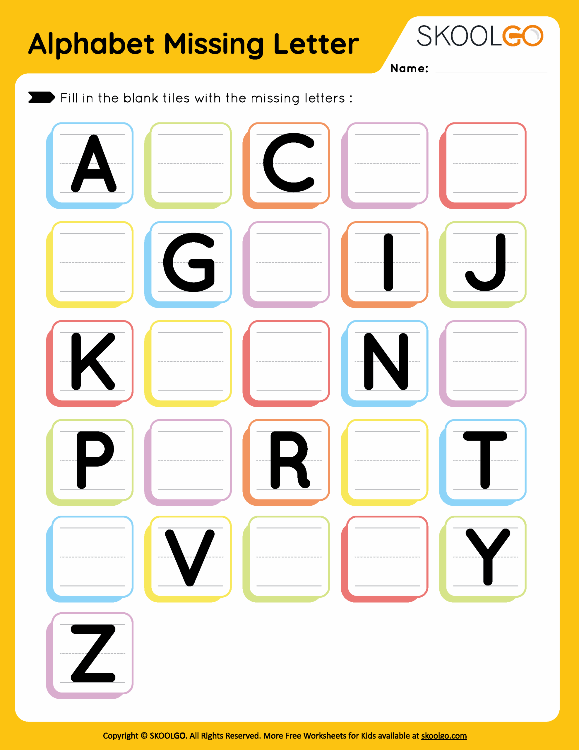 Alphabet Missing Letter Free Worksheet For Kids SKOOLGO