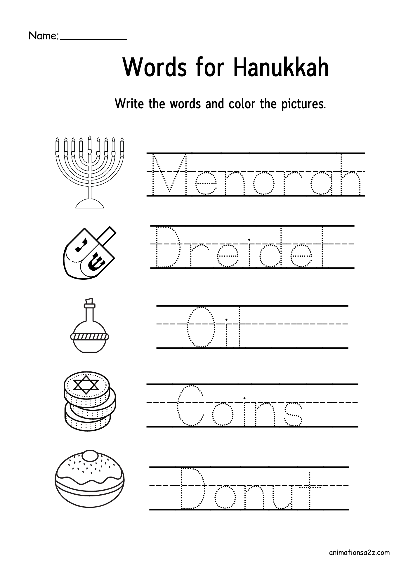 Animations A2z Hanukkah Worksheets