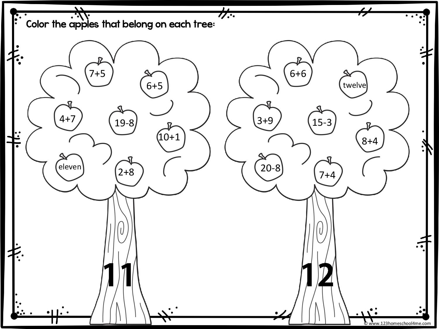 Apple Math Worksheets 123 Homeschool 4 Me