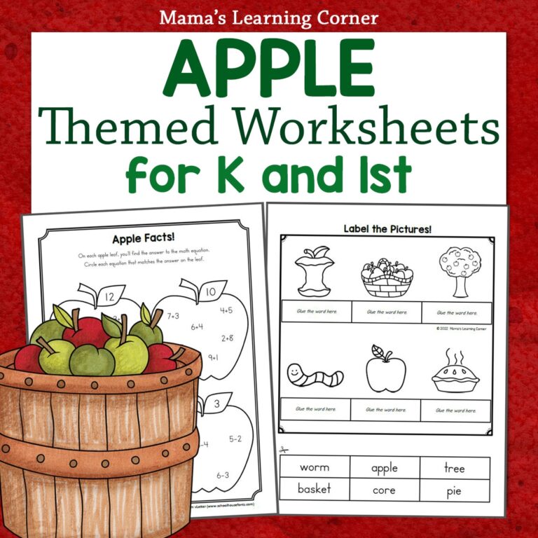 Apple Worksheets For Kindergarten And 1st Grade Mamas Learning Corner