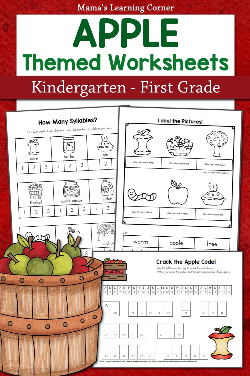 Apple Worksheets For Kindergarten First Grade Mamas Learning Corner