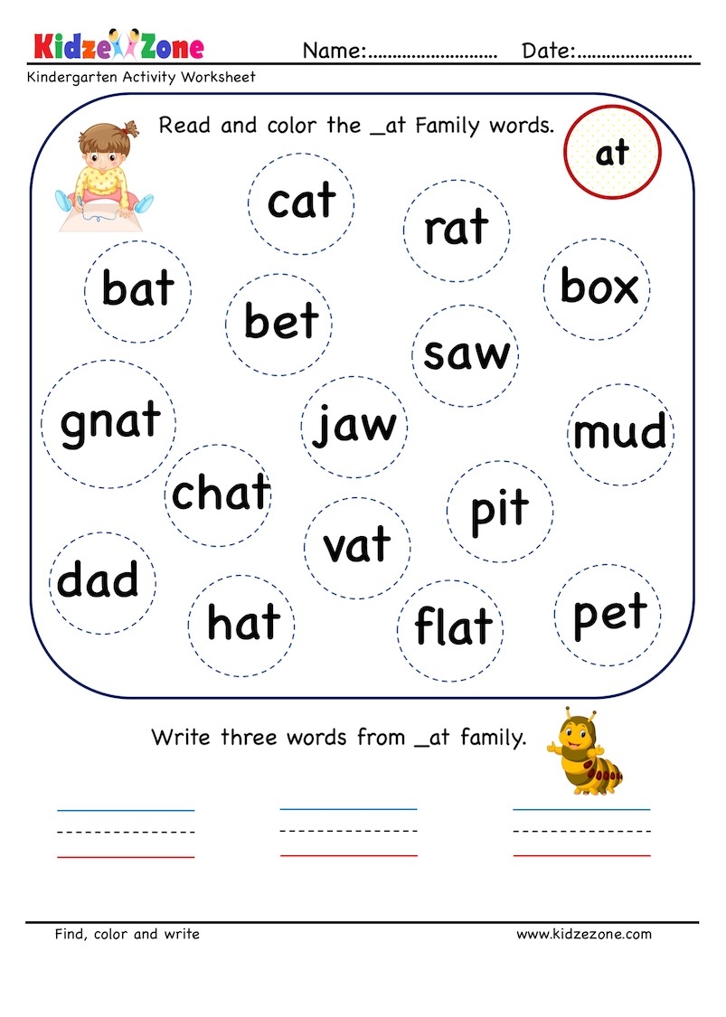 At Words Find And Circle Activity Worksheet 4 KidzeZone Worksheets Library