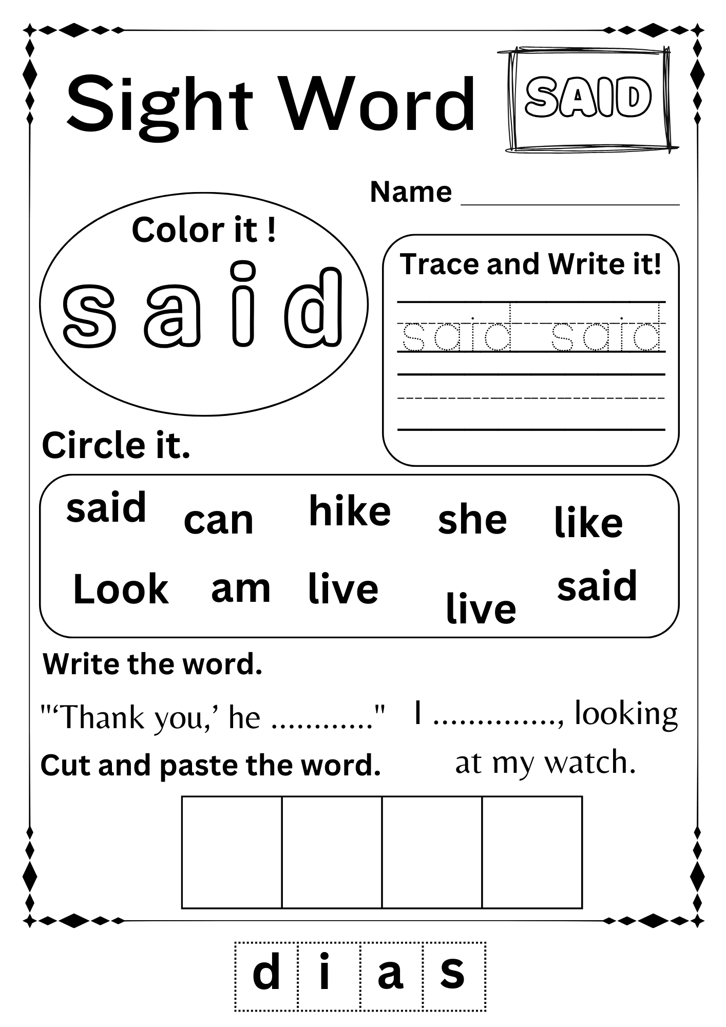Sight Word He Worksheets For Kindergarten