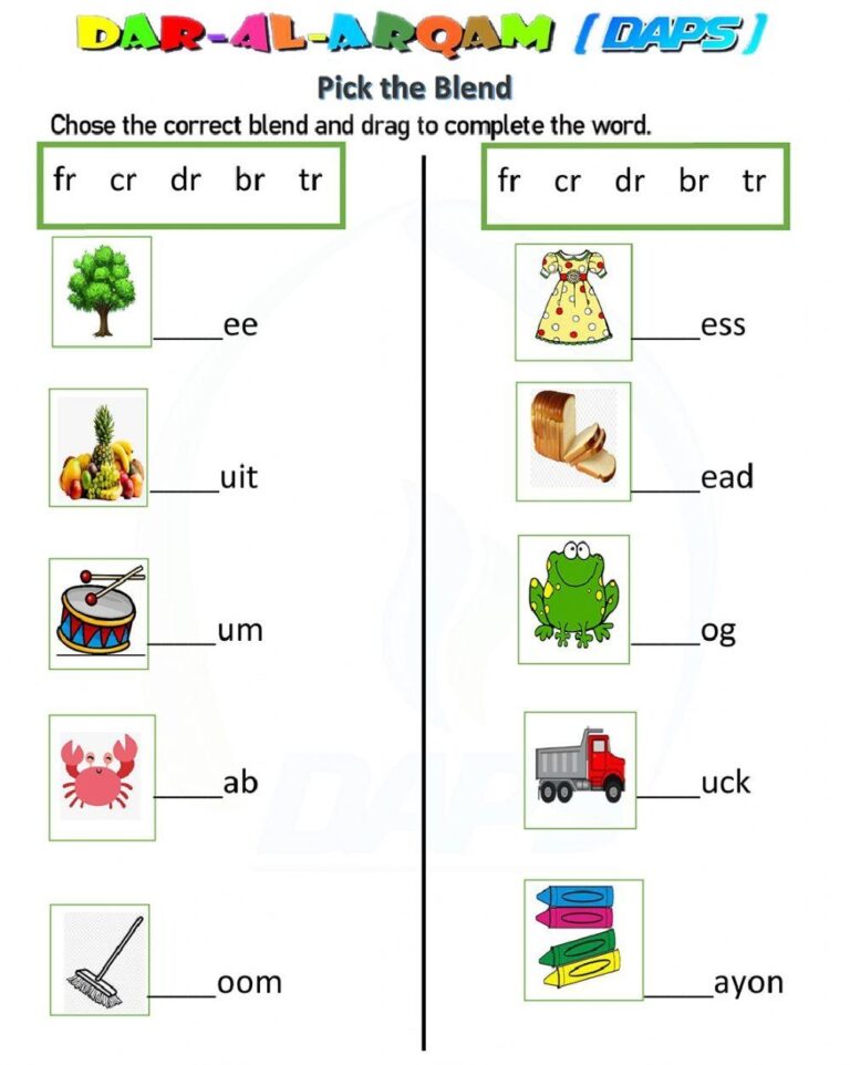 Blend Words Worksheet Dar al arqam Public School Worksheets Library