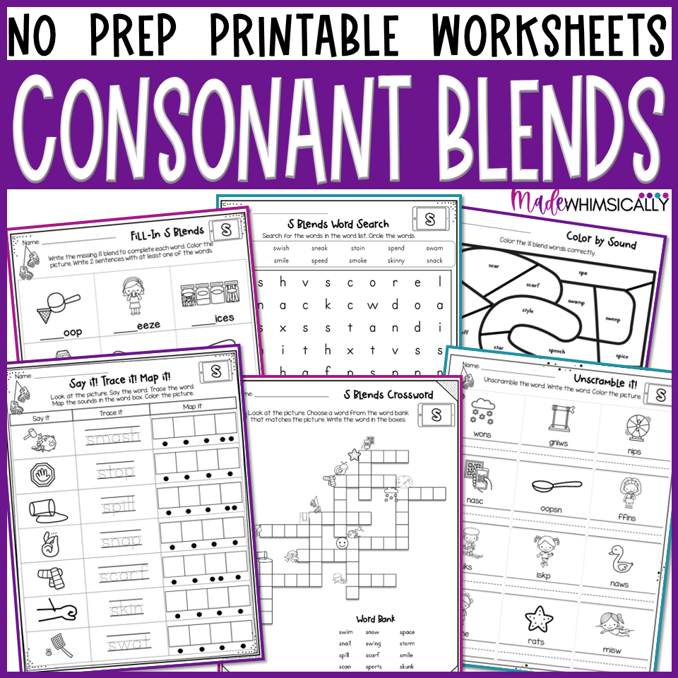 Free Consonant Blends Worksheets For Kindergarten