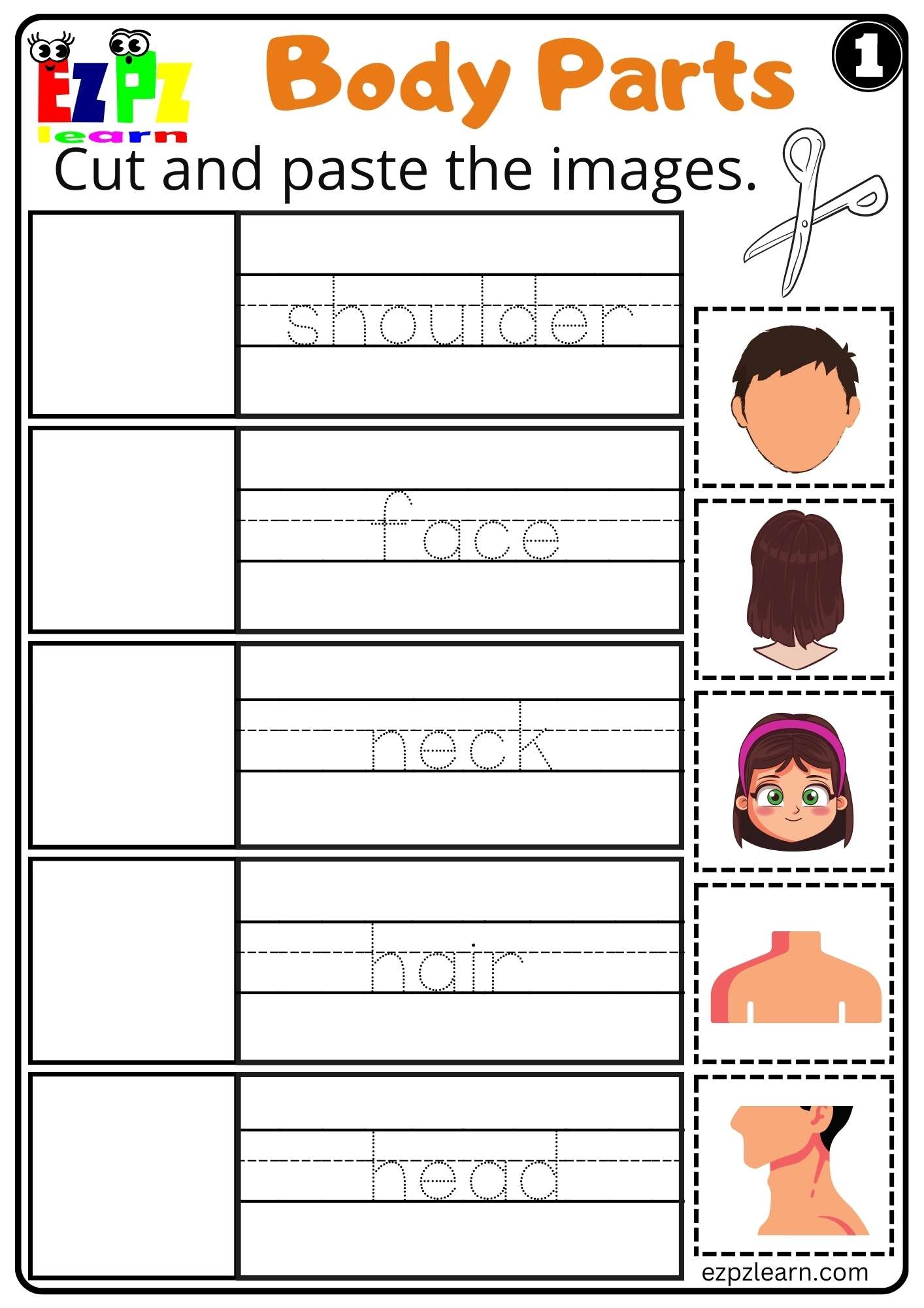 Free Kindergarten Worksheets Body Parts