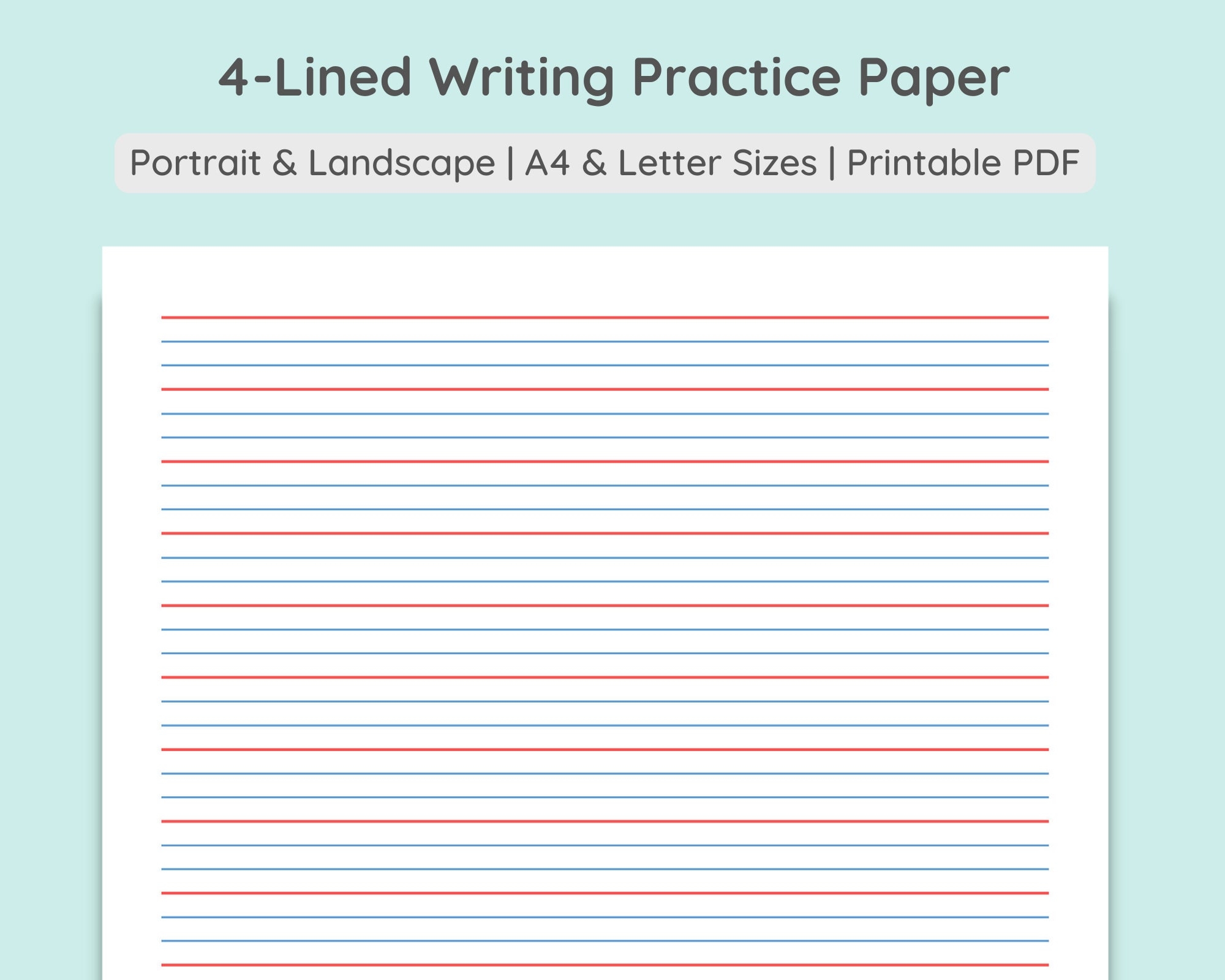 Buy 4 lined Writing Practice Paper Handwriting Penmanship Calligraphy Sheet Colored U0026 Grey Portrait Landscape A4 Letter PDF Download Online In India Etsy
