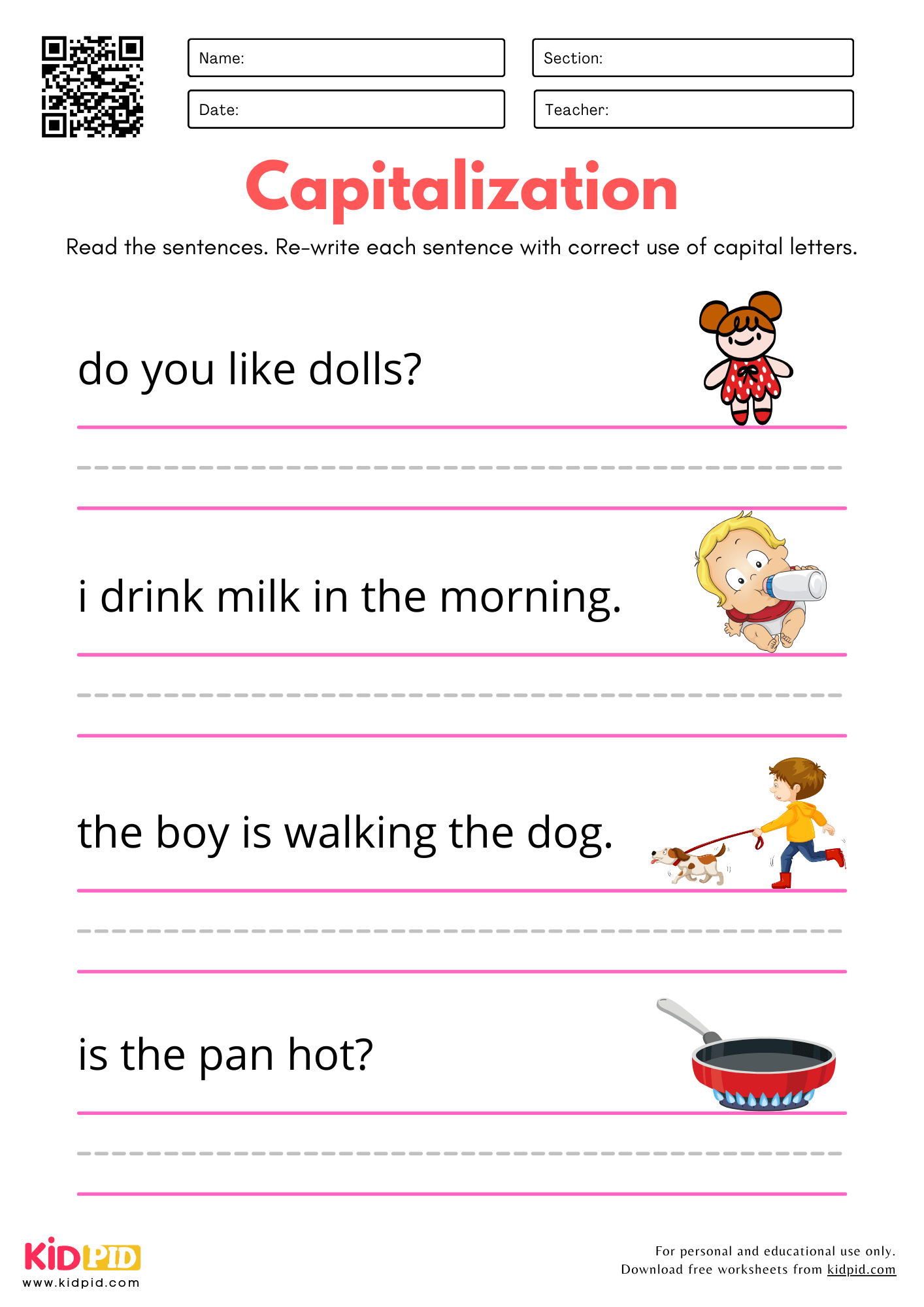 Capitalization Practice Worksheet For Kindergarten Kidpid Capitalization Practice Worksheet For Kindergarten Kidpid