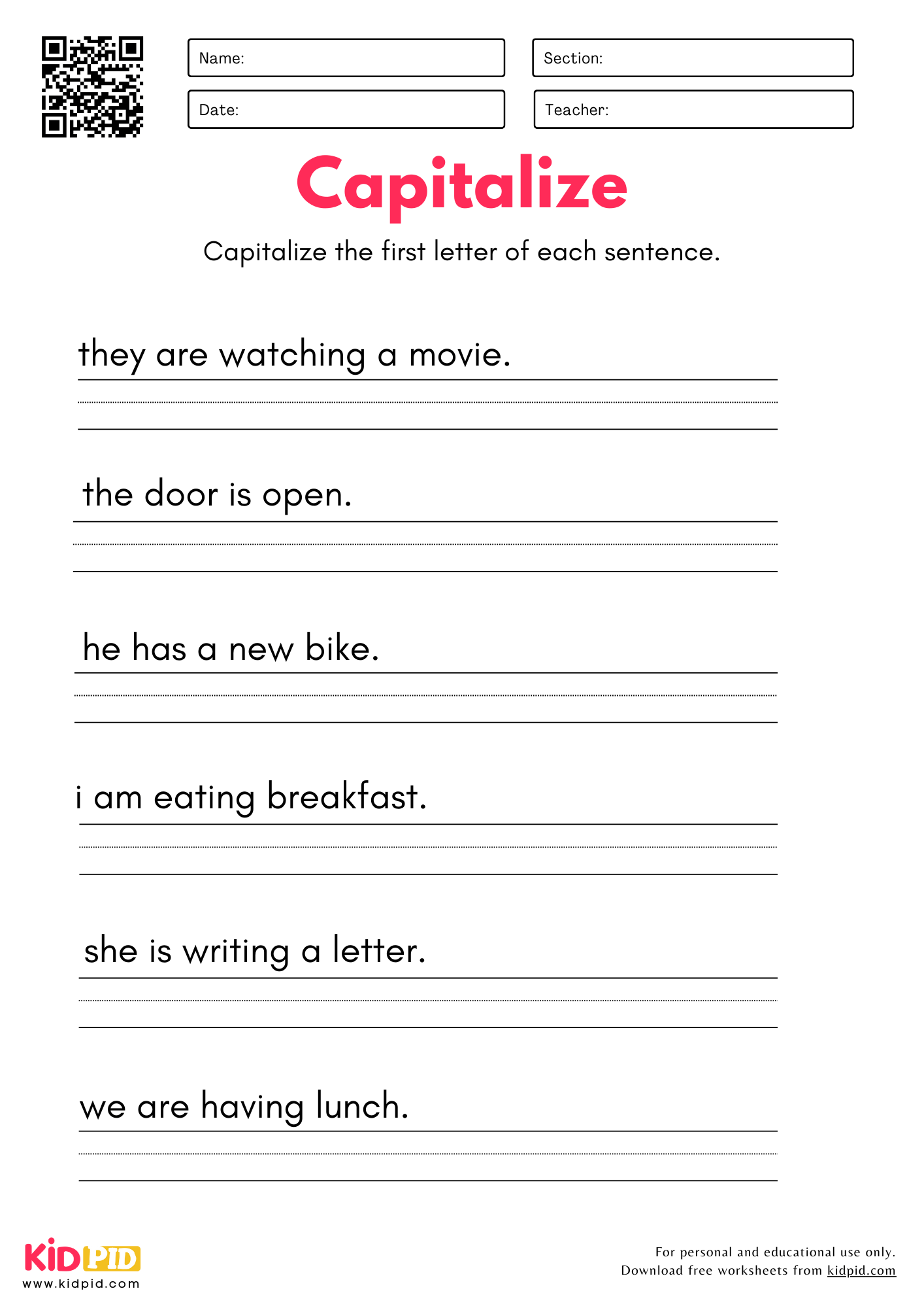 Capitalization Worksheets For Grade 1 Kidpid