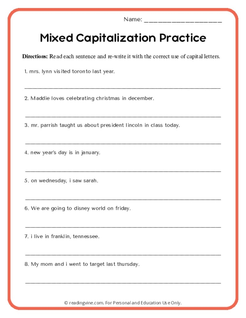 Capitalization And Punctuation Worksheets Free Kindergarten Capitalization And Punctuation Worksheets Free Kindergarten