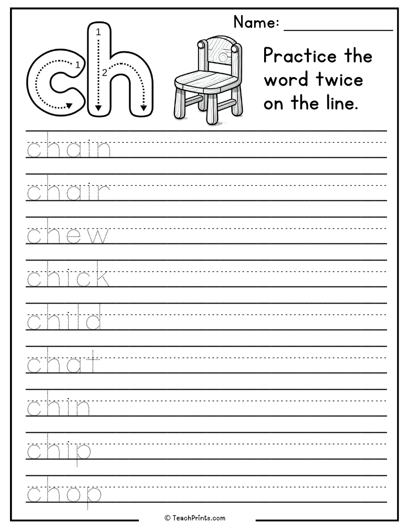 Ch Worksheets For Kindergarten Free