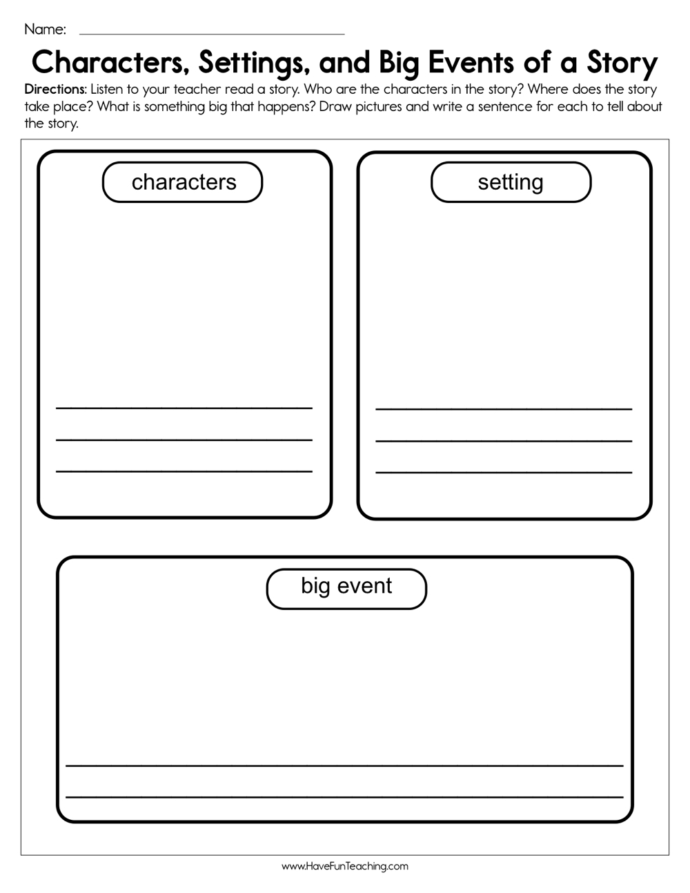 Characters Settings And Big Events Worksheet Have Fun Teaching