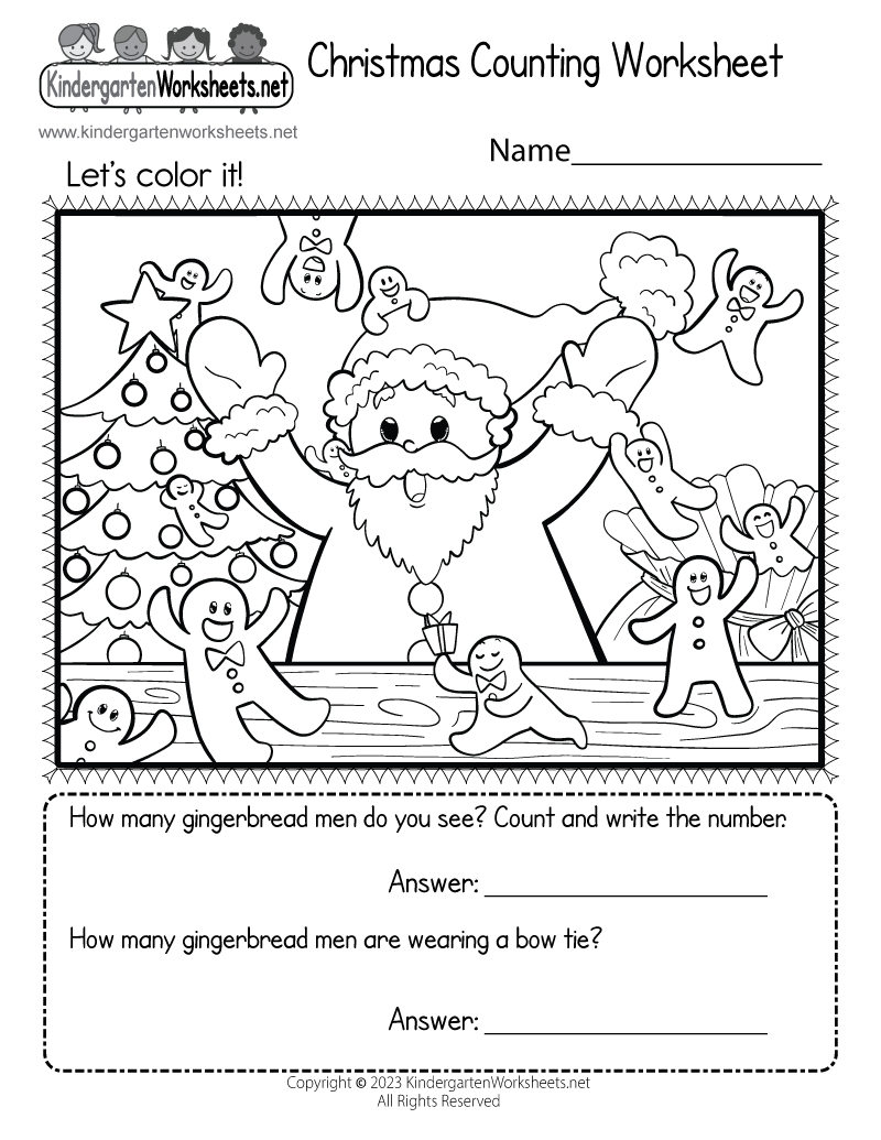 Free Kindergarten Worksheets For Christmas