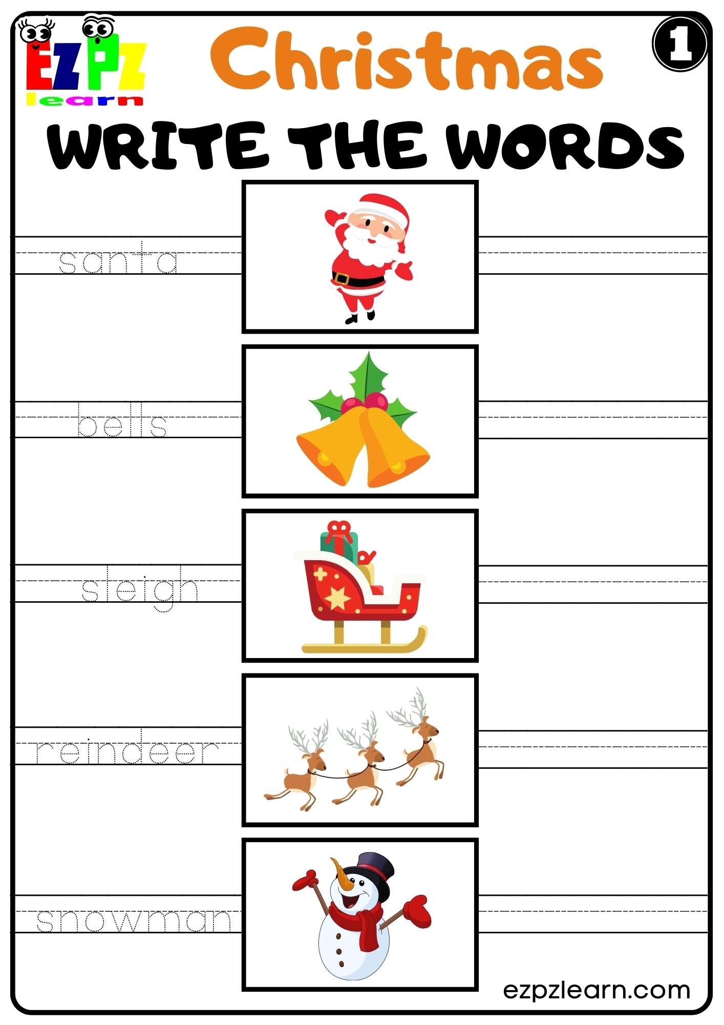 Christmas Holiday Write The Words Set 1 For Kids K5 And ESL Free PDF Download Ezpzlearn