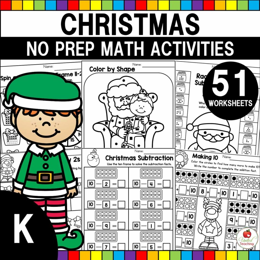 Christmas Math Worksheets Kindergarten Packet United Teaching Christmas Math Worksheets Kindergarten Packet United Teaching