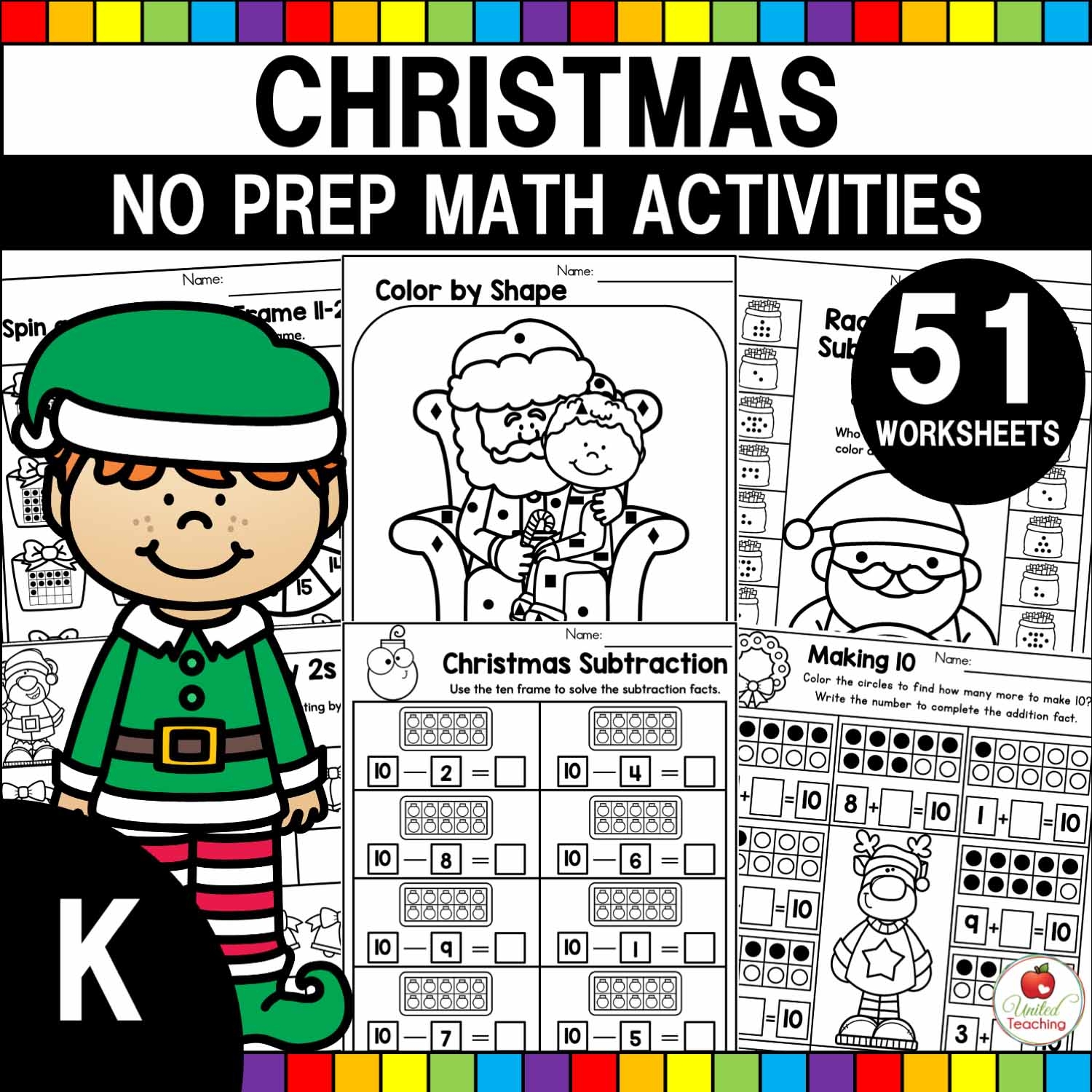 Christmas Math Worksheets Kindergarten Packet United Teaching