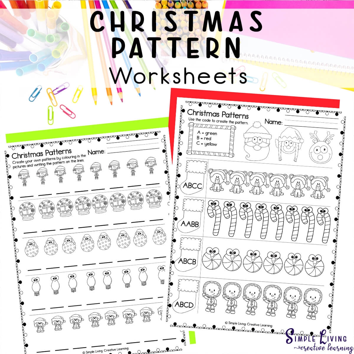 Christmas Pattern Worksheets Simple Living Creative Learning
