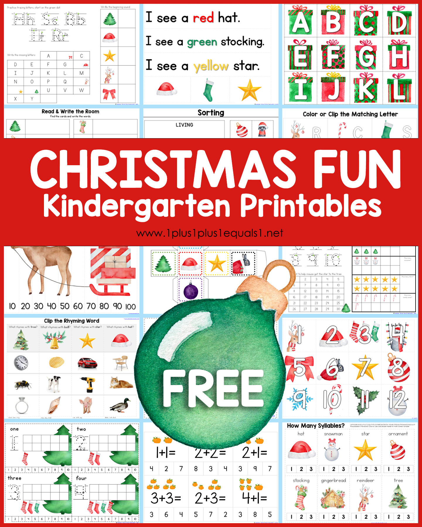 Christmas Printables For Kids Kindergarten Christmas Fun 1 1 1u003d1