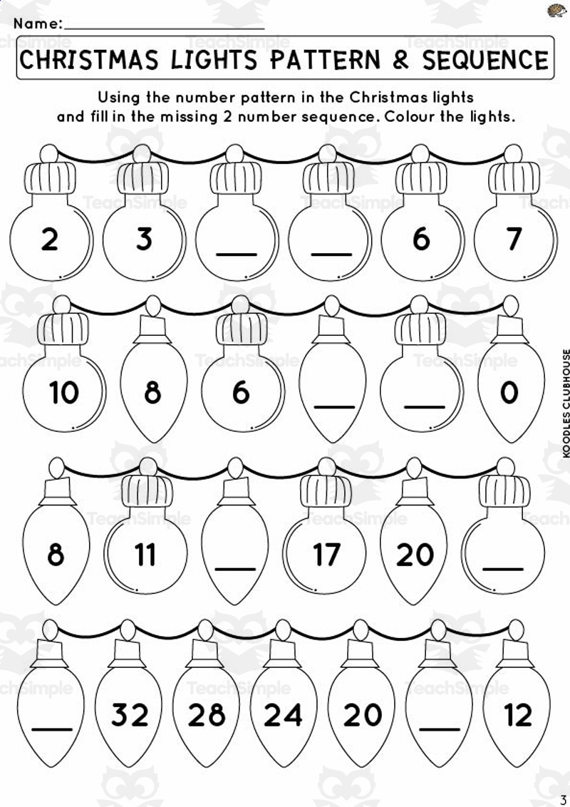 Christmas Sequence Lights Worksheets Christmas Sequence Lights Worksheets