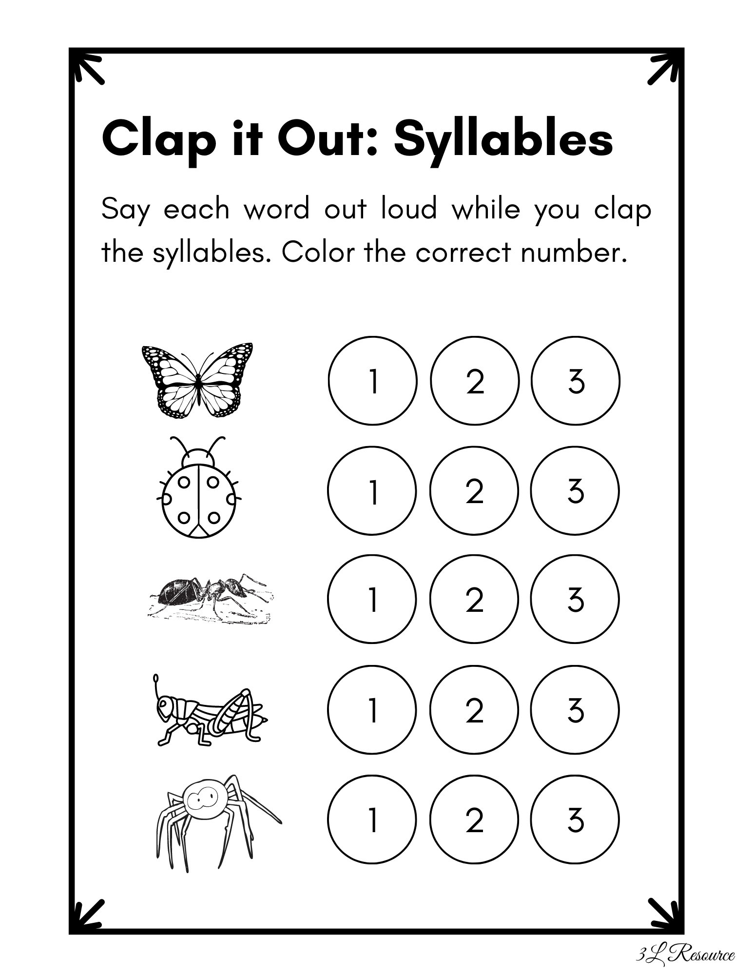 Clap It Out Syllables Worksheet Kindergarten Preschool Etsy