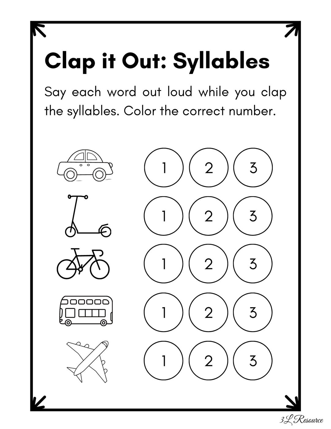 Clap It Out Syllables Worksheet Kindergarten Preschool Etsy