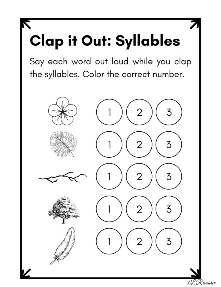 Clap It Out Syllables Worksheet Kindergarten Preschool Etsy
