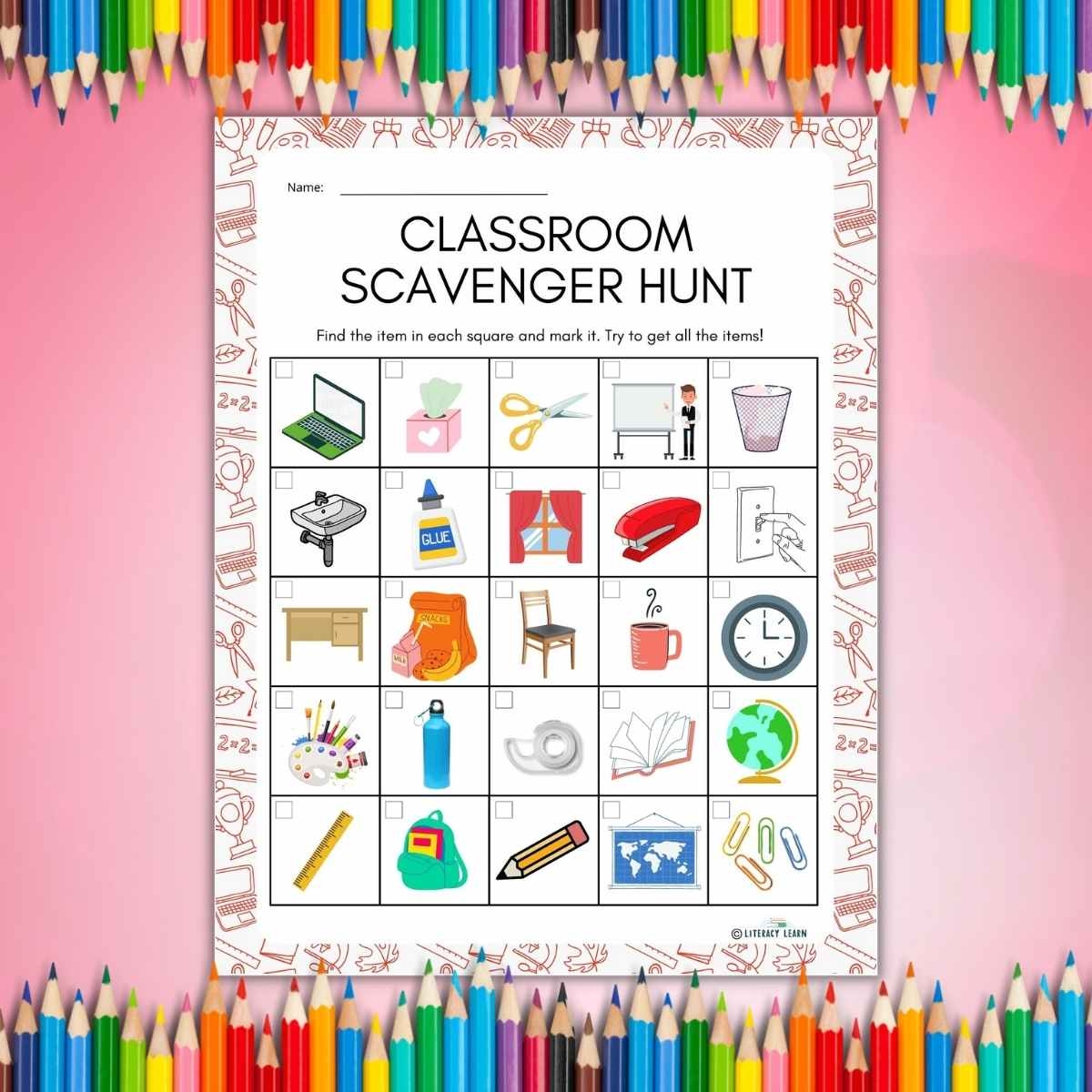 Classroom Scavenger Hunt Free Printable Literacy Learn