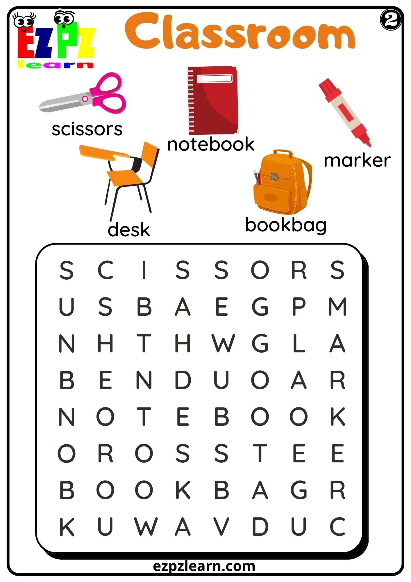 Word Search For Kindergarten Worksheet