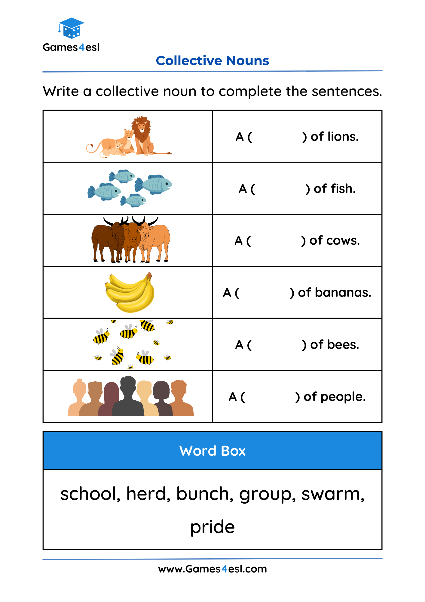 Collective Noun Worksheets Games4esl