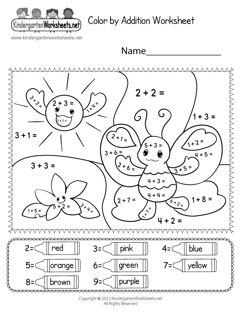 Free Addition Worksheets Kindergarten