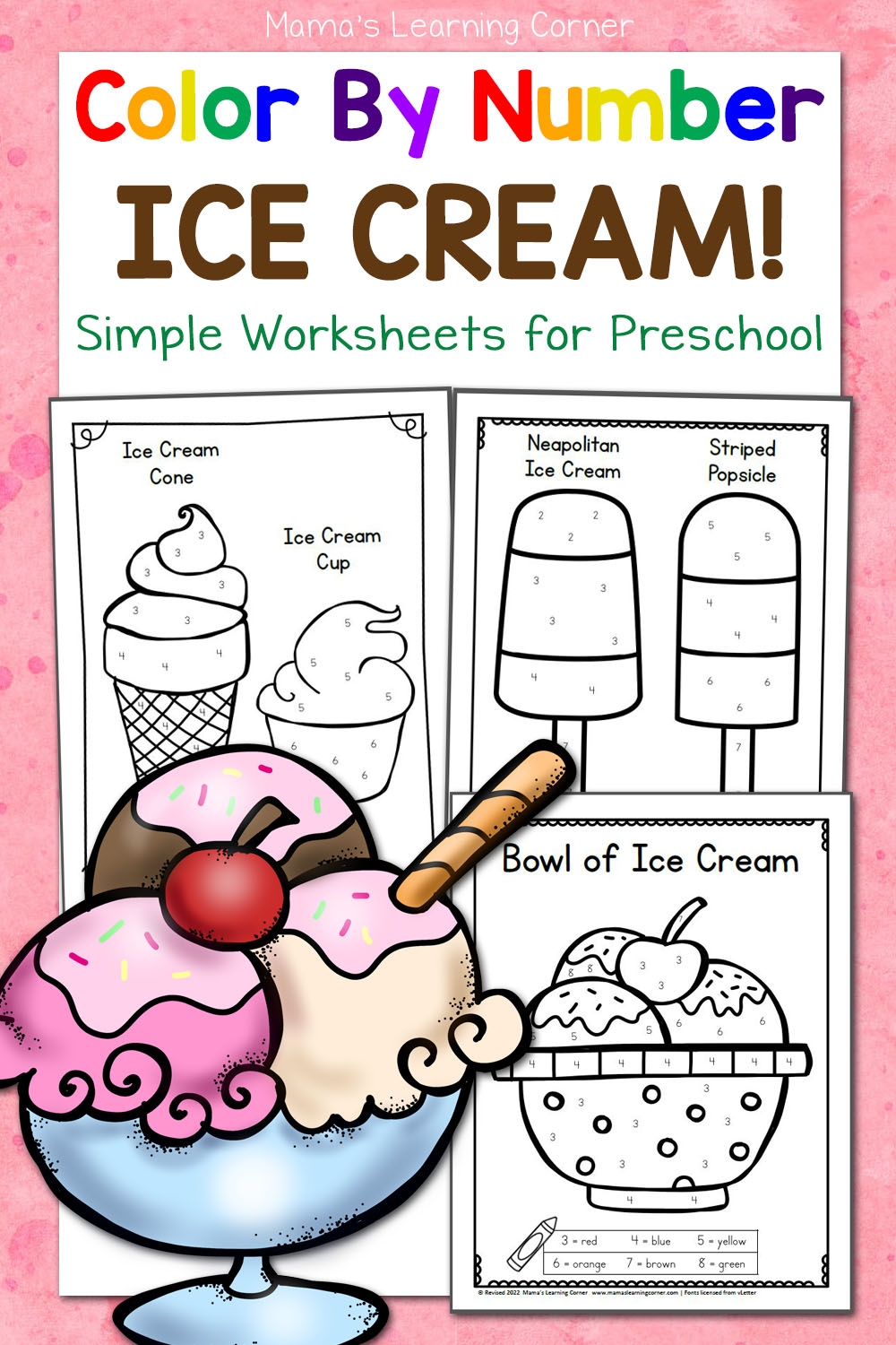 Color By Number Worksheets For Preschool Ice Cream Mamas 