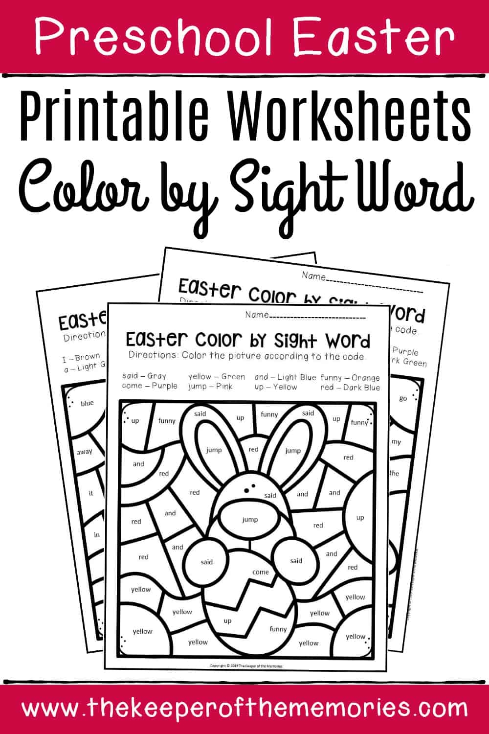 Color By Sight Word Easter Preschool Worksheets The Keeper Of 