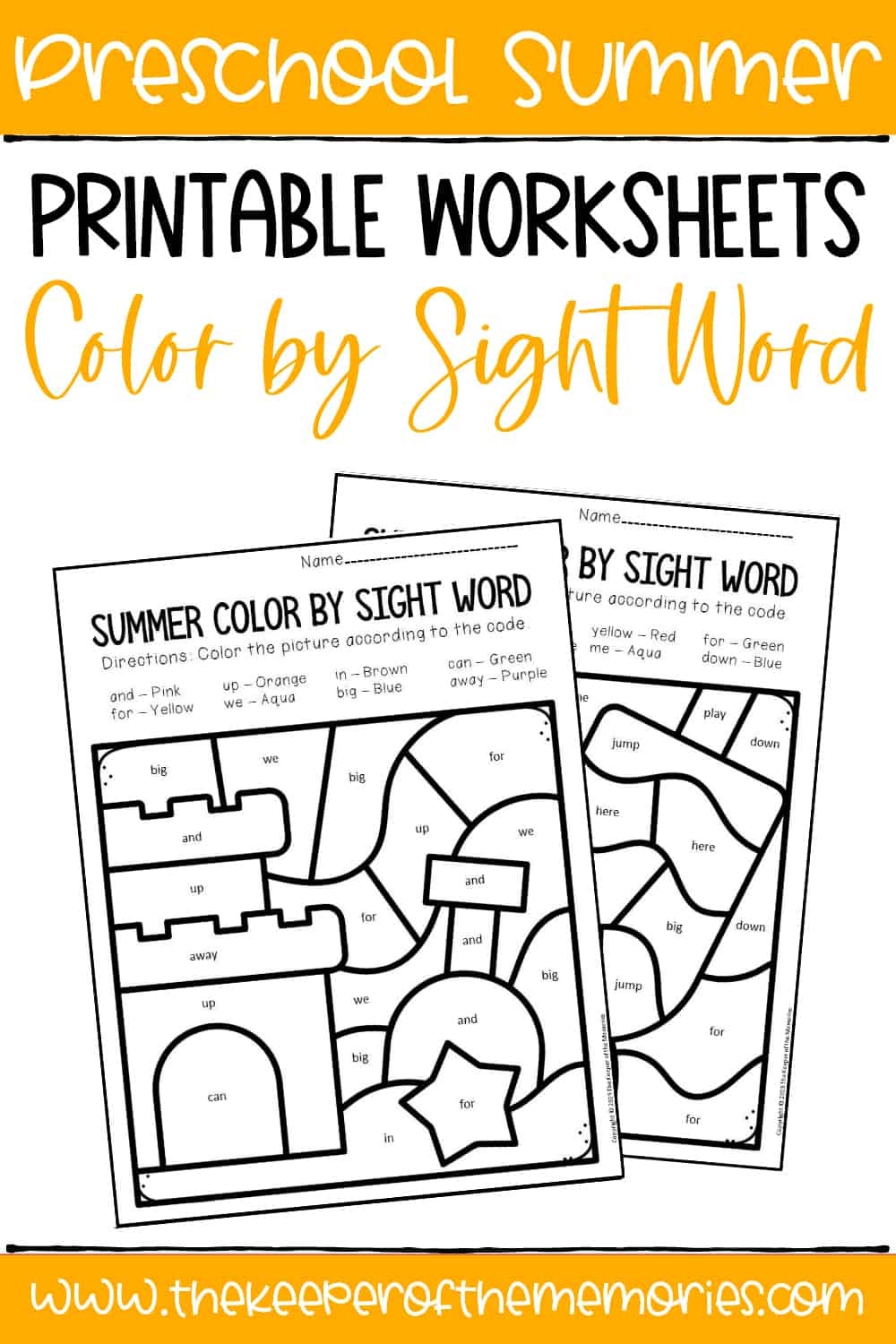 Color By Sight Word Summer Preschool Worksheets