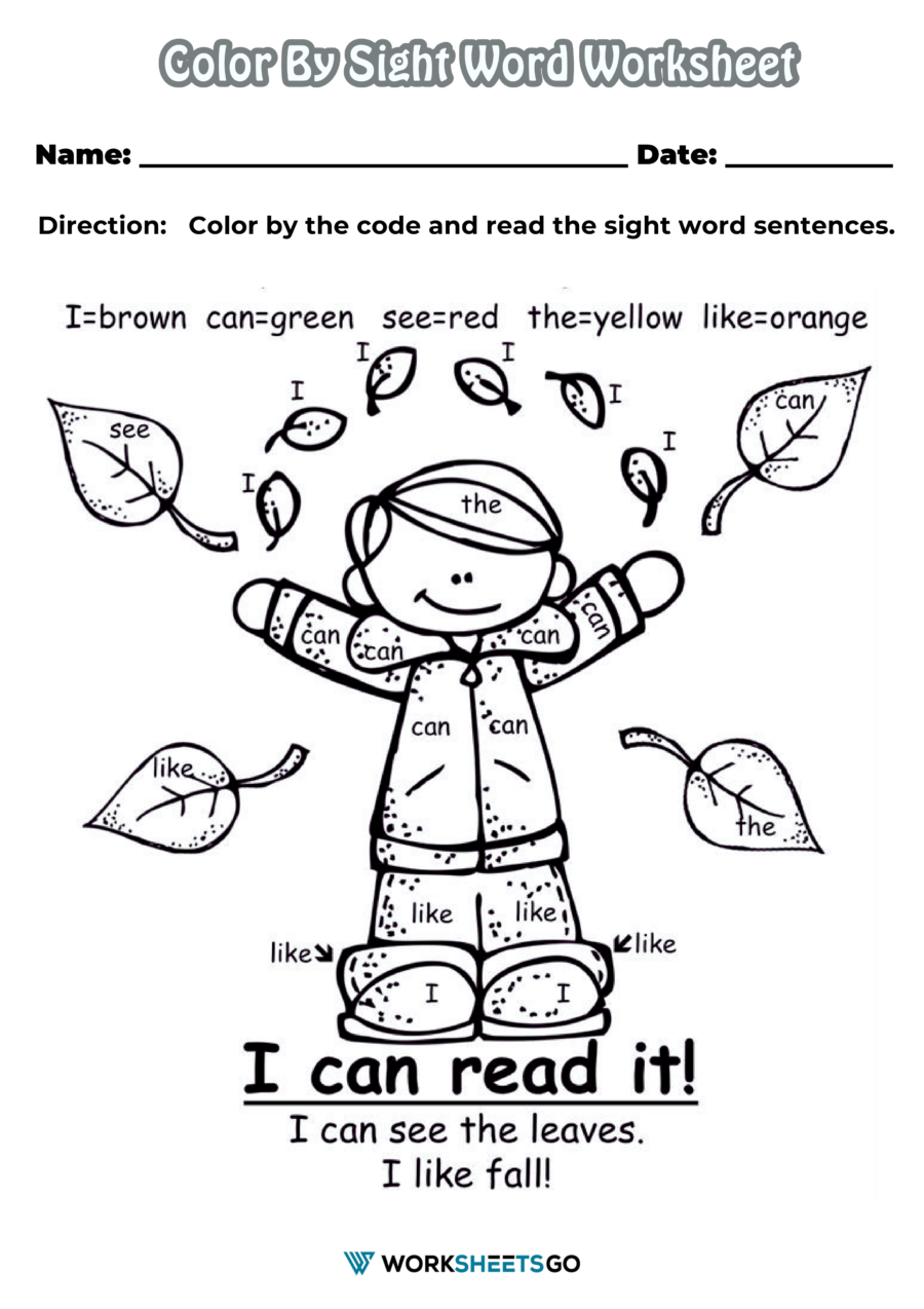 Color By Sight Word Worksheets WorksheetsGO