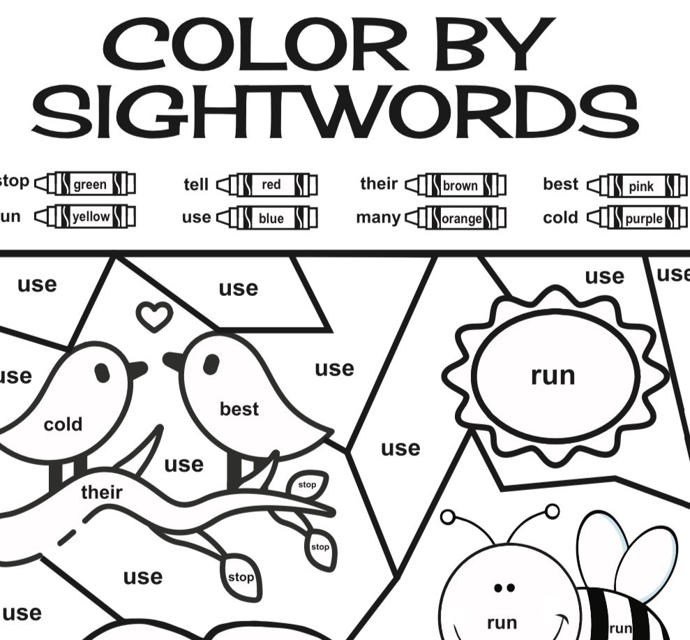 Sight Words Coloring Worksheets For Kindergarten