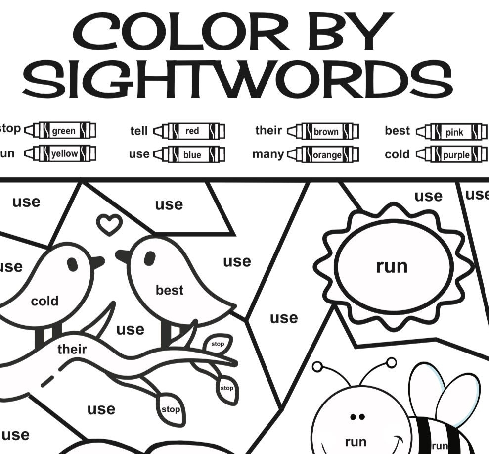 Sight Words Coloring Worksheets For Kindergarten