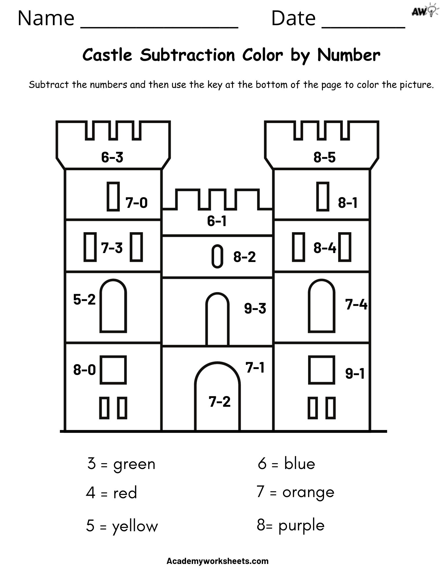 Color Subtraction Worksheet Fun Way To Learn Math Facts Academy Worksheets
