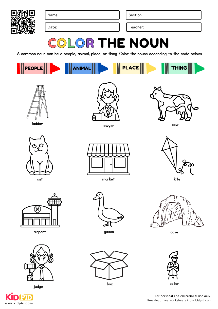 Color The Common Noun English Grammar Worksheet Kidpid