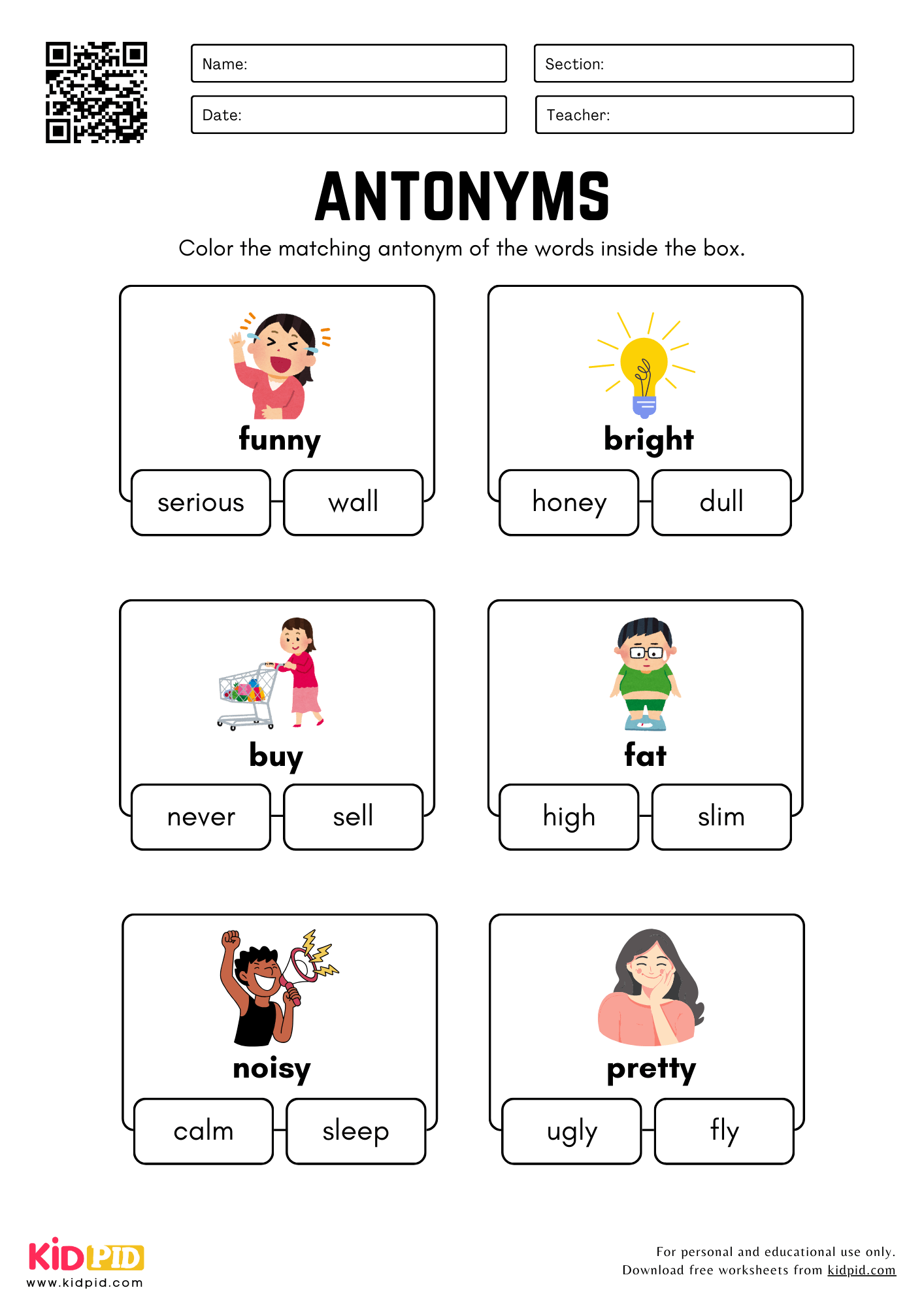 Free Antonym Worksheets For Kindergarten