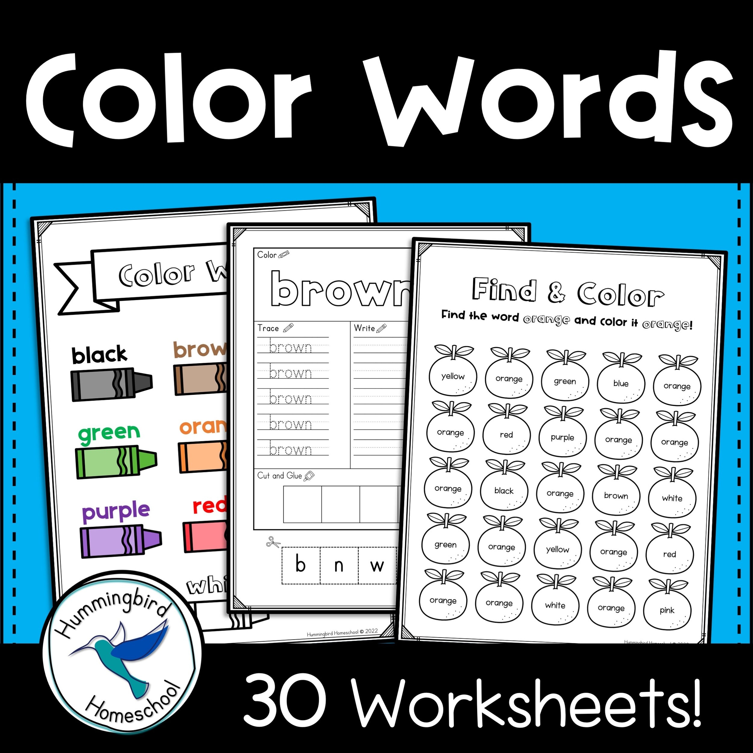 Color Words Worksheets For Kindergarten Hummingbird Homeschool