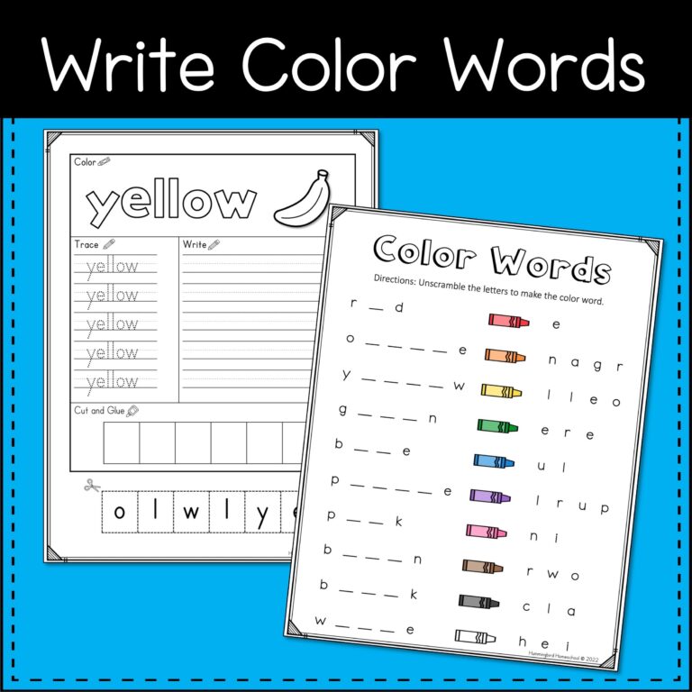 Color Words Worksheets For Kindergarten Hummingbird Homeschool
