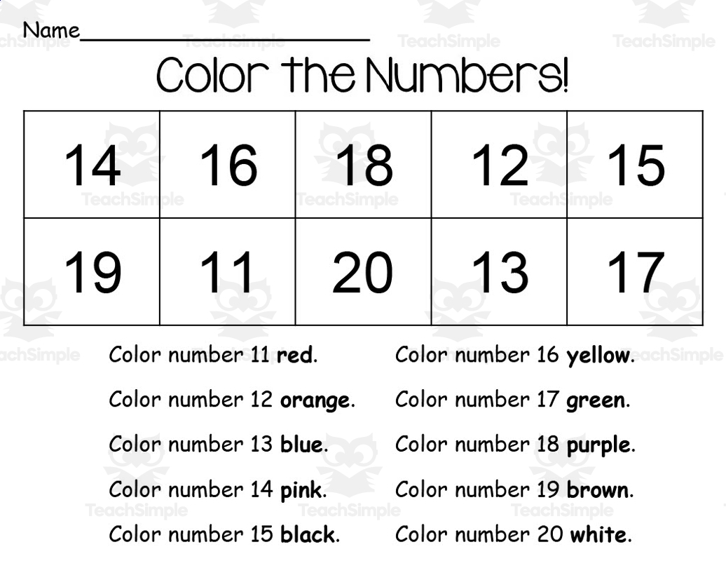 Color Your Numbers 11 20 Printable