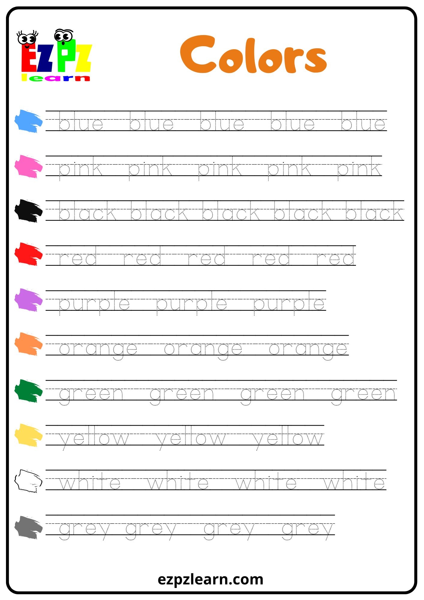 Color Words Worksheets For Kindergarten
