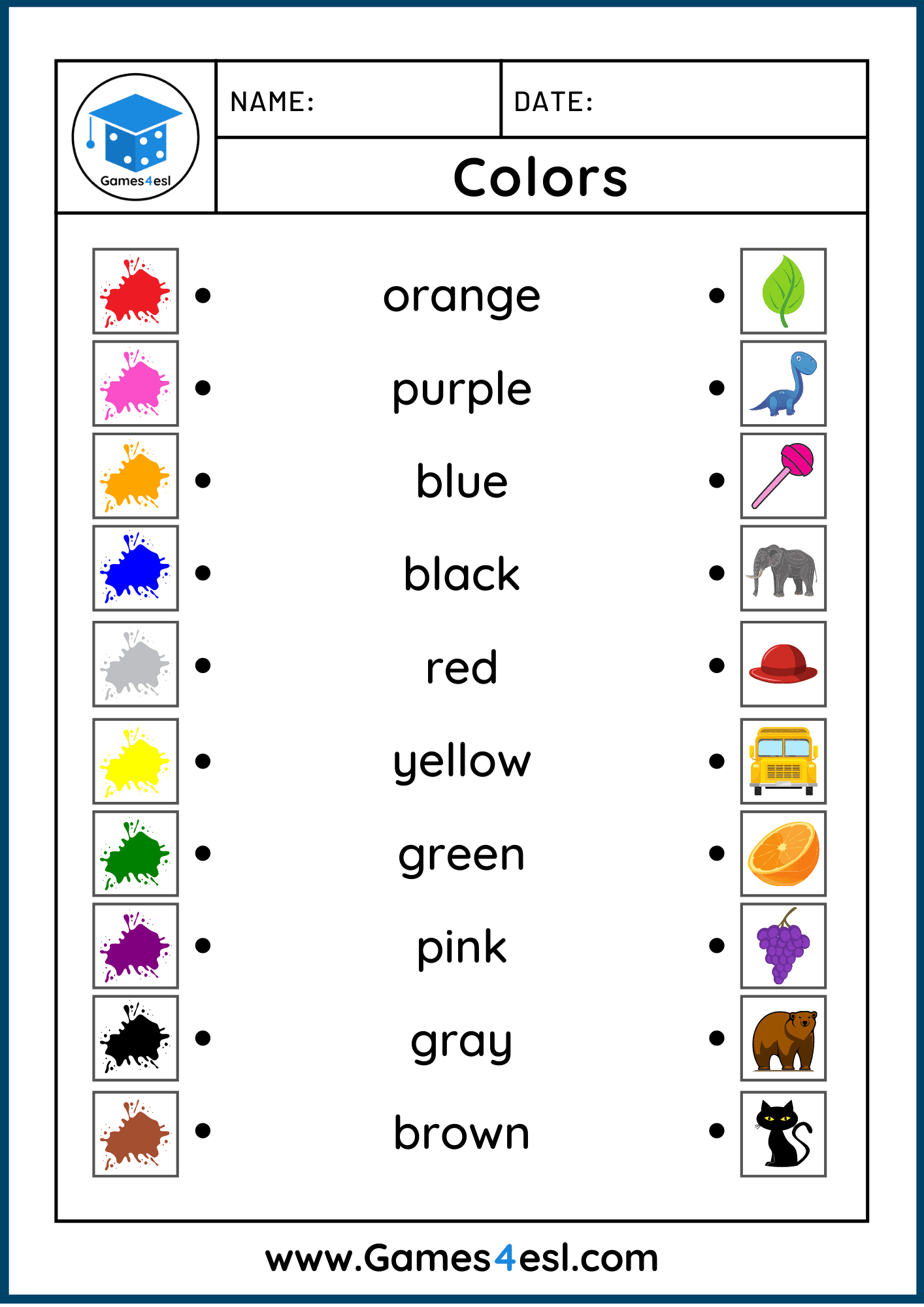 Esl Printable Worksheets For Kindergarten