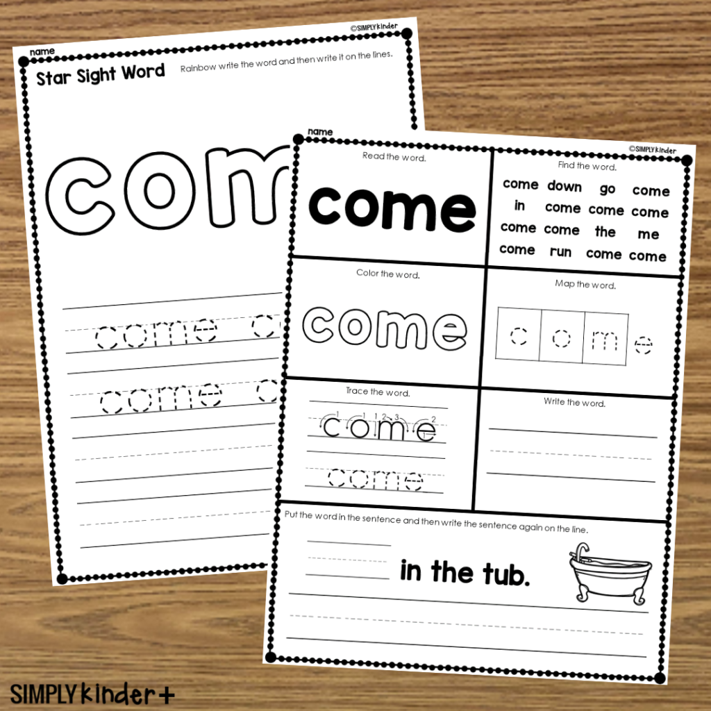 Come Sight Word Printable Activities Simply Kinder Plus