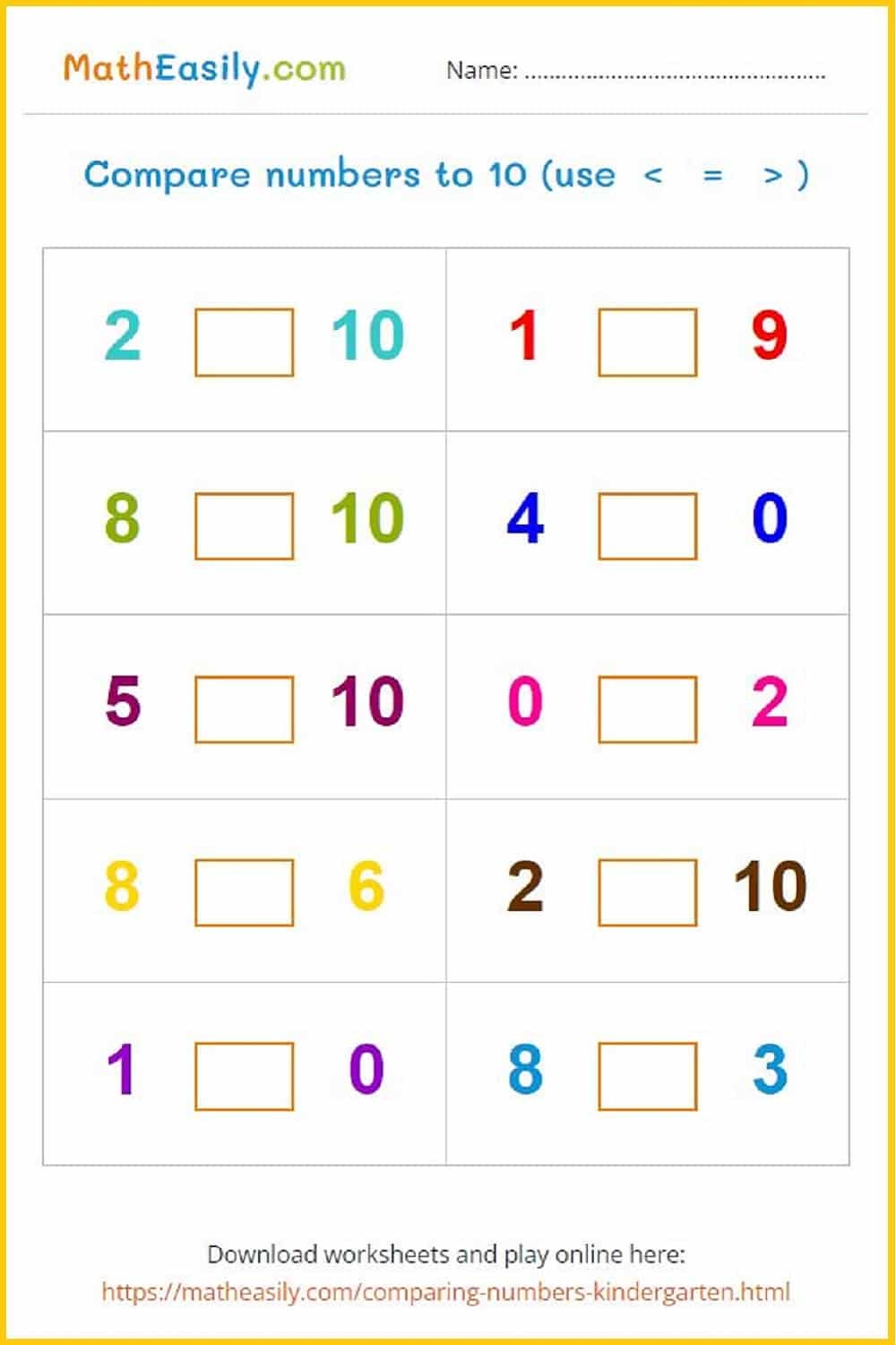 Comparing Numbers Games For Kindergarten Worksheets Comparing Numbers Games For Kindergarten Worksheets
