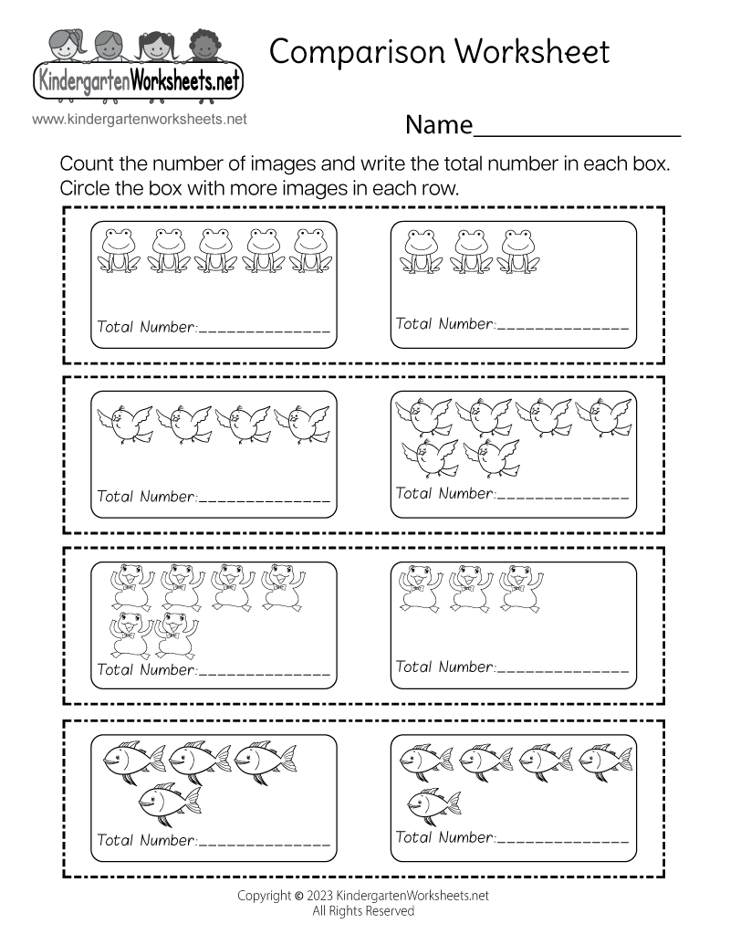 Kindergarten Worksheets Math More Or Less