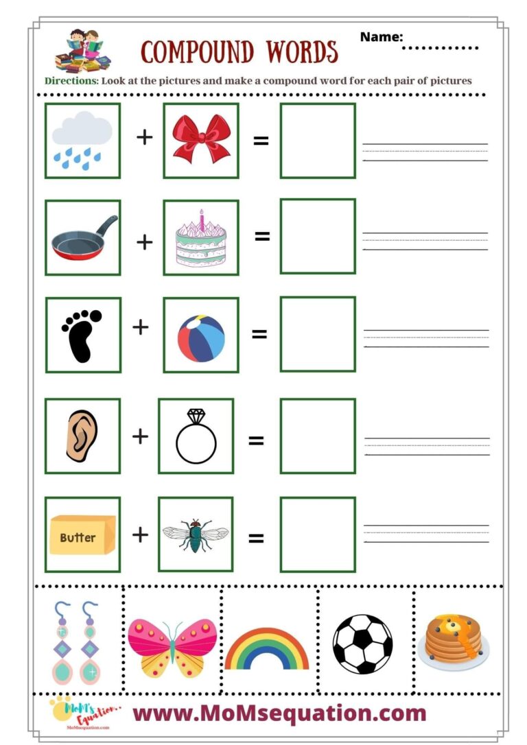 Compound Words Worksheets For Kindergarten With Pictures Learn U0026 Trace Mom sEquation