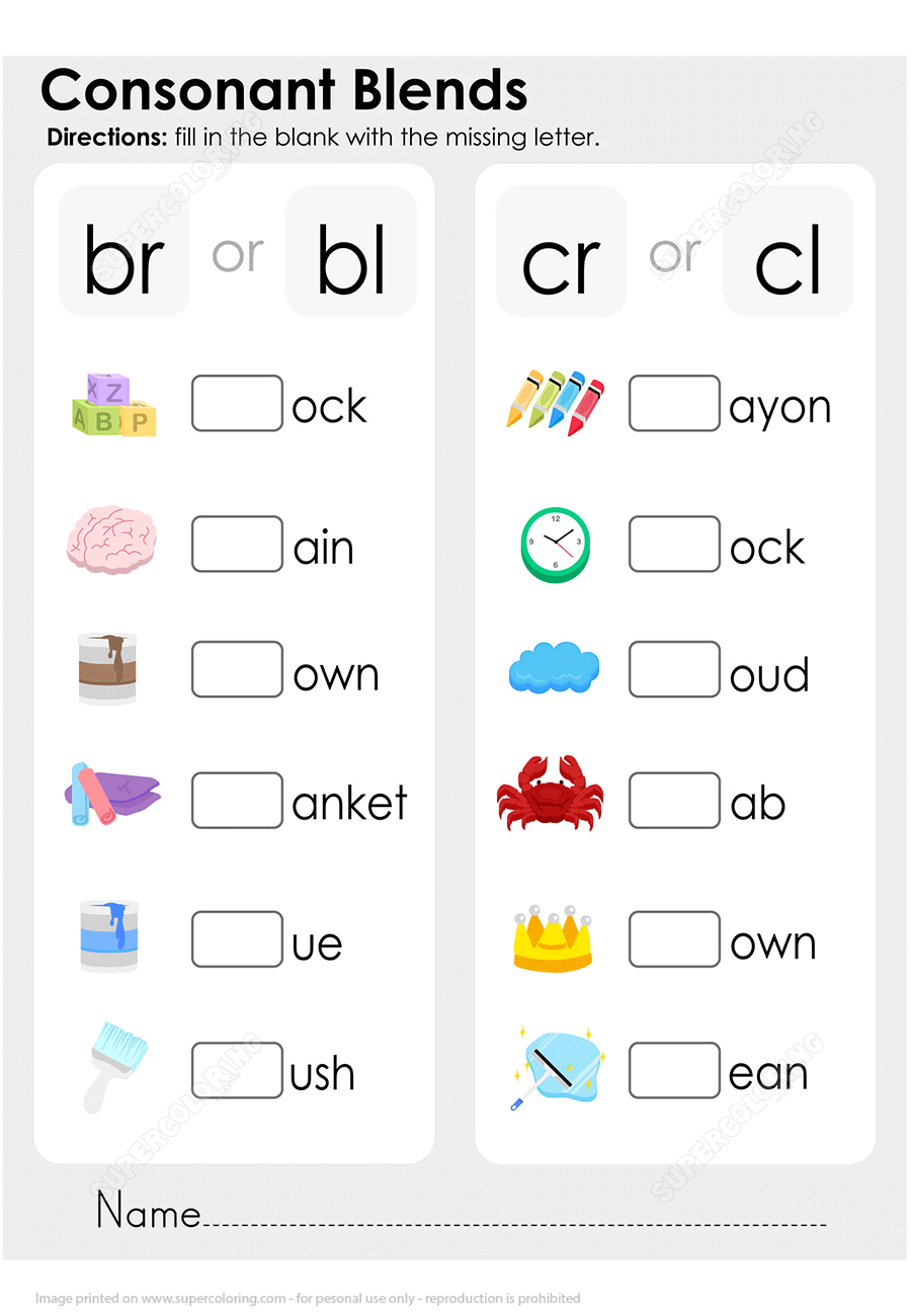 Consonant Blends Worksheets For Kindergarten Preschool Etsy 