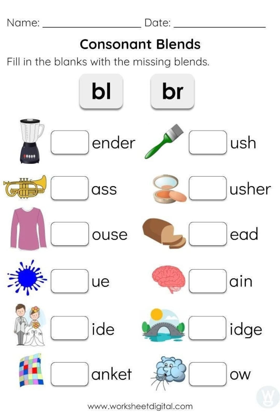 Consonant Blends Worksheets For Kindergarten Preschool Homeschool Educational Printables Homework Worksheets Blend Sounds Etsy